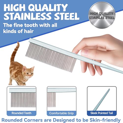 Grooming Pet Comb Rat Tail Dematting Cat and Dog Comb，Rounded Ends Design for Safe Tangle Removal, Hairstyling, Massage，Loose Hair Removal，Prevent Irritation，Fluffing Paws,Face,Tail,Remove Tear Stain - color: Light blue