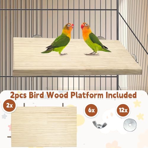 kathson 11.8 x 7.8 Inches Large Bird Perch, 2 PCS Natural Wooden Parrot Stand Platform, Parakeet Rectangle Stand Perch Shelf, Cockatiel Corner Shelf for Conure Budgie Cockatoo Macaw African Grey - size: 11.8x7.8in,2PCS