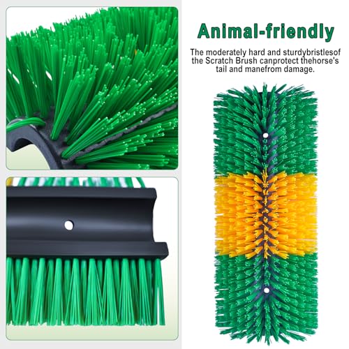 2PCS Livestock Scratching Brush, Goat Scratcher Post with Cleaning Brush, Grooming and Massage Brushes for Horse Cow Sheep, Animal Itch Relief and Back Scratcher - color: Green