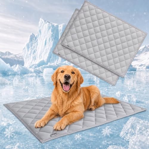 JoyBlooms Cooling Mat for Dogs 2Pack Cooling Pad for Dogs Pad Crate Pad with Elastic Strap,Q-Max 0.46 Cool Anti-Slip Breathable Thin Lightweight Portable Washable Kennel Mats Grey 41" x 28" (XL-Crate) - color: Grey, size: 41" x 28" (XL-Crate)