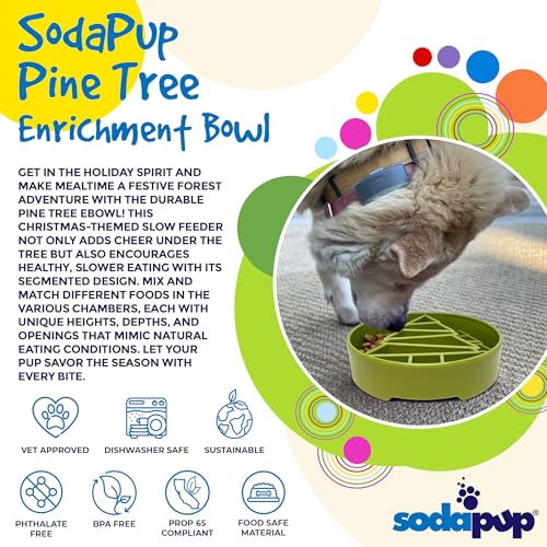 SodaPup Pine Tree Enrichment Bowl – Durable Slow Feeder Bowl Made in USA from Non-Toxic, Pet-Safe, Food Safe Material for Mental Stimulation, Slowing Down Eating, Healthy Digestion, & More - color: Green Trees eBowl