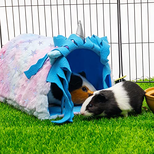 PAWNISAW Guinea Pig Hideout, Washable Fleece Blue Tunnel House & Cage Tube | Small Animal Bedding & Cage Accessories, Playing Habitat for Hamster, Rat, Hedgehog, Chinchilla - color: Blue