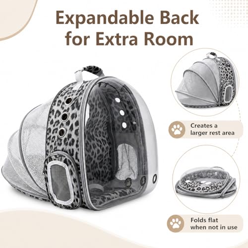 Expandable Cat Carrier Backpack with Bubble Window, Black and White | Breathable mesh, anti-collapse frame, side door, safety leash and escape-resistant zippers for vet visits and outdoor travel. - color: Black and White Animal