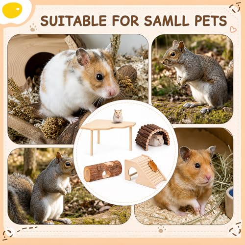 BreezeHug 4 Pcs Hamster Cage Accessories Hamster Platform Hideout Wooden Tunnel Ladder Playhouse Game Climbing Toy with Platform for Pets Dwarf Syrian Mice Degus Gerbils Squirrel(Hole) - style: Tree Hole