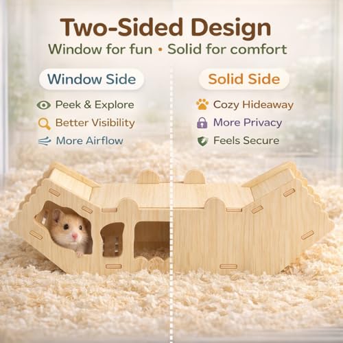 Wooden Hamster Tunnel Toy – Natural Chewable Hideout for Syrian, Dwarf Hamsters and Small Pets, Cage Decor and Play Accessory