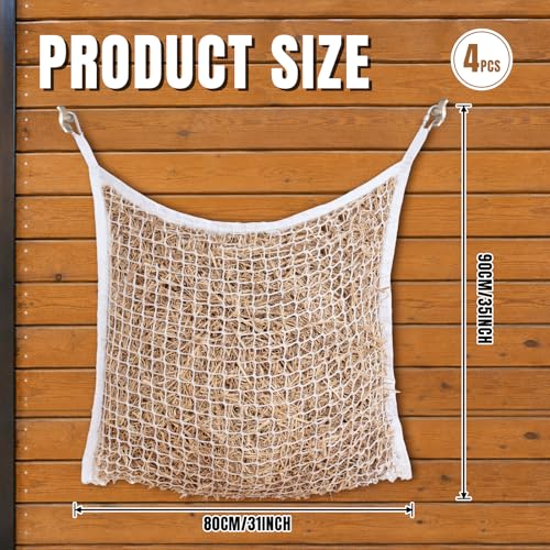 Slow Feed Hay Nets for Horses, Large Capacity Hay Bags, 4 Pack | 35 x 31 in, includes 8 carabiners,white, heavy duty, hay feeder for horses and goats, easy to hang in stalls and trailers - size: 4PCS-White