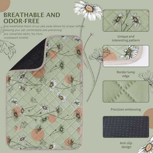 IEUUMLER Washable Pee Pads for Dogs, 2 Pack Non-Slip & Waterproof Pack Whelping Pad, Reusable Washable Puppy Potty Training Pad with Fast Absorbent for Playpen EU007 (Grass Green Daisy, 36"X48"-2pcs) - size: 36"X48"-2pcs