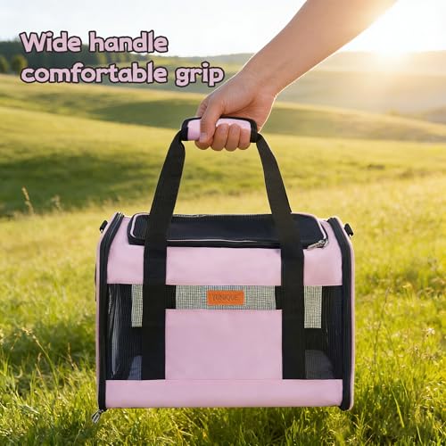 YUNIQUE Soft-Sided Cat & Dog Carrier for Pets Up to 15 Lbs, Airline Approved Collapsible Travel Puppy Carrier with Lightweight Fabric Design (Pink) - color: pink