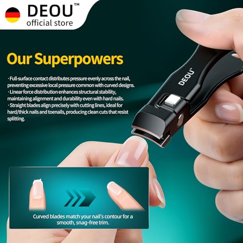 DEOU Nail Clippers Set, Stainless Steel Manicure Kit for Thick Hard Ingrown Nails, Anti-Splash with Nail File, Portable Keyhole Design, Gift Box for Home Travel (Black Flat-Mouth Scissors) - color: Black Flat-mouth Scissors