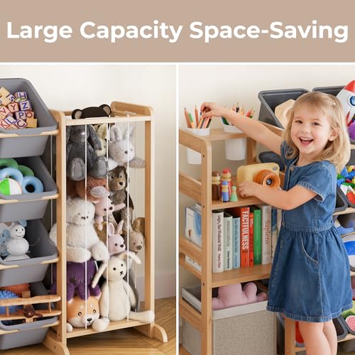 Toy Storage Organizer with Bookshelf and Stuffed Animal Storage - Kids Playroom Organization with Shelves and 12 Toy Bins - Toddler Living Room Toy Box for Lego - Nursery Bedroom Decor Essential - color: Grey, size: 55.2"W,3 Shelves,12 Bins