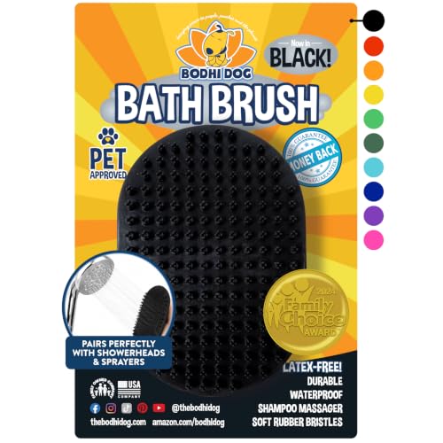 Bodhi Dog Shampoo Brush - Pet Grooming & Bath Supplies for Dogs and Cats - Bath Brush for Long & Short Hair - Premium Scrubber for Shower, Showerhead, Sprayer & Bathing (One Pack, Black) - color: Black, size: 1 Pack