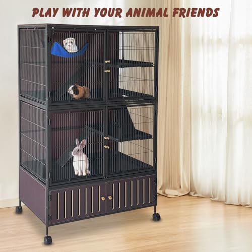 5-Tier Large Metal Small Animal Cage for Ferret, Chinchilla, Guinea Pig, or Rat – Multi-Level Habitat with Wheels, Lockable Doors, Removable Ramps & Trays, Hammock – Rolling Critter Nation