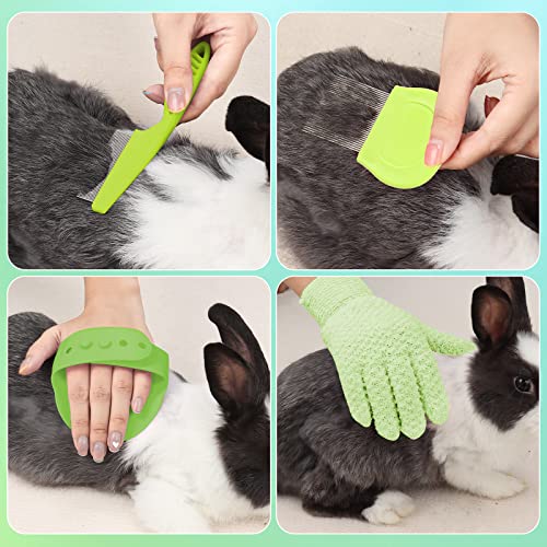 VCZONE 8 Pcs Small Animal Grooming Kit, Pink with Pet Nail Clipper and File, Flea Comb, Pet Shampoo Bath Brush, Pet Shedding Slicker Brush, Bath Massage Glove, Cleaning Comb (Green) - color: Green