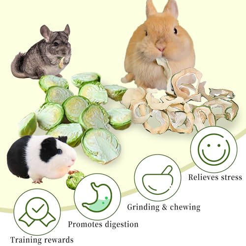 Hamiledyi Rabbits Chew Treats Dried Brussels Sprouts & Papaya for Guinea Pigs Chinchillas Hamsters Bunny Natural Small Animal Chew Toys for Teeth Grinding Foraging Treats (10 OZ) - style: Style A