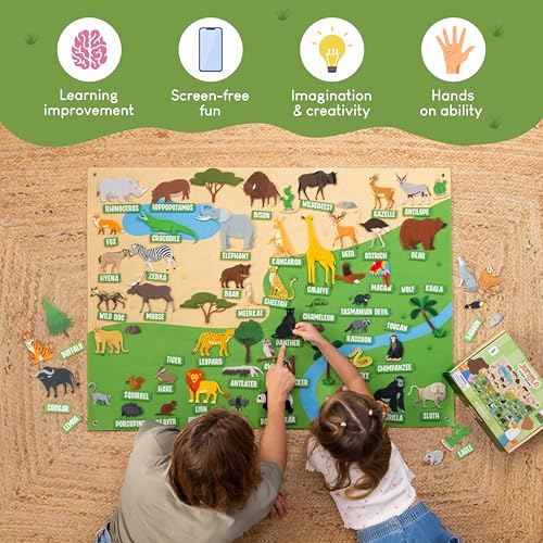 BONNYCO Felt Board for Toddlers with 116 Jungle Animals Figures. Montessori and Sensory Toys, Birthday Gifts for Kids 3-8 Years Old. Educational Games Learning Activities Christmas - style: Jungle