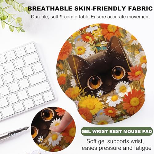 Cute Black cat Mouse Pad with Gel Wrist Support, Smooth Surface Ergonomic Mouse pad, Non-Slip Pain Relief Desk Mat for Gaming, Work & Office Desktop 2 - color: Black cat 2