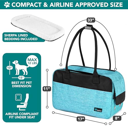 PetAmi Dog Purse Carrier for Small Dogs Cats, TSA Airline Approved Soft-Sided Pet Carrier with Pockets, Ventilated Travel Tote Bag with Bed & Shoulder Strap, Puppy Kitten, Max 12 lbs, Turquoise - color: Turquoise