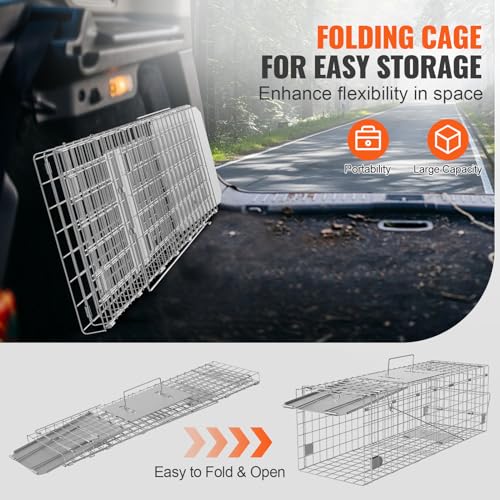 VEVOR Live Animal Cage, 24" x 8" x 8" Humane Cat Cage Galvanized Iron, Folding Animal Cage with Handle - size: 24" x 8" x 8"