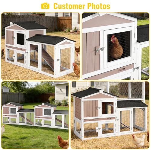 Aivituvin Chicken Coop for 2 Chickens, Outdoor Wooden Rabbit Hutch Hen House Poultry Quail Cage with Weatherproof Asphalt Roof, Leakproof Pull-Out Tray for 2 Rabbits or Small Animals