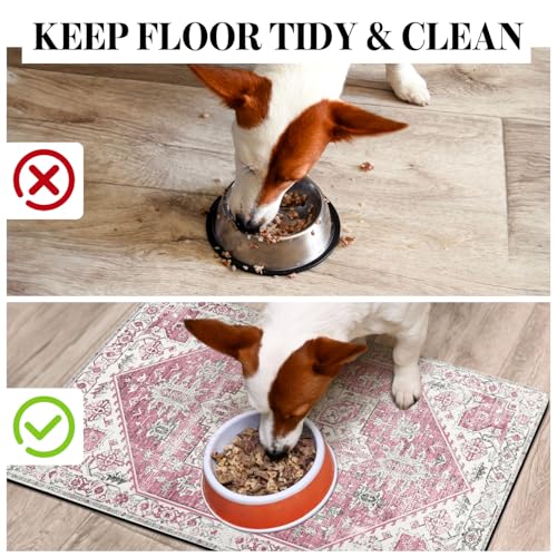 Dog Food Mats for Floors, Absorbent Dog Bowl Mat for Food and Water Dispenser Mat, Quick Dry Cat Food Mat Pet Supplies - color: Pink, size: S(12"×20")