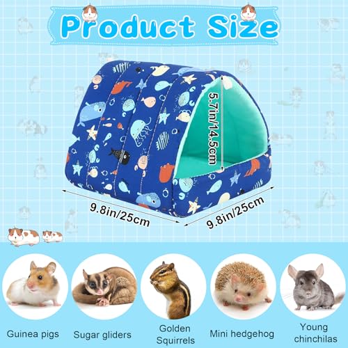 UPINS 2 Pack Guinea Pig Bed, Guinea Pig Hideout Washable Small Animal House Cage Accessories for Dwarf Rabbits Chinchillas Hamsters Hedgehogs Ferrets Bearded Dragons and Rats - color: Blue Orange, size: 9.84 x 9.84 inch