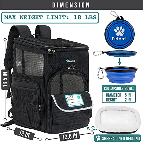PetAmi Dog Backpack Carrier, Airline Approved 4-Way Entry Cat Backpack Carrier, Ventilated Mesh, Collapsible Pet Carrier for Small Puppy, Kitten, Hiking, Travel Car, Vet, up to 18 lbs, Black - color: Black