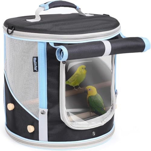 halinfer Small to Medium Bird Travel Carrier Cage, Portable Parrot Parakeet Cockatile Conure Transport Cage with Clear Window and Fabric Shade, Round Carry Bird Bag - color: Black