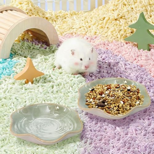 BNOSDM Shallow Ceramic Hamster Food Dish 2 Pcs Small Animals Food Bowl Lotus Feeding Dishes for Gerbils Mice Rats 4.5in (Green) - color: Green Lotus