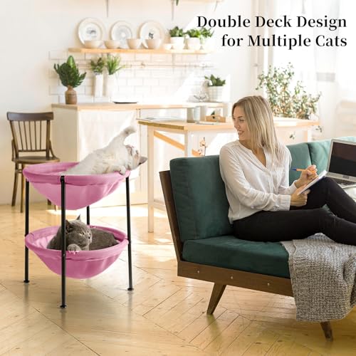 Double Cat Bed Pink, Breathable for 2 Cats, 22.8in x18.7in x 18.7in | Cat Supplies Pet Supplies Whole Wash Stable & Breathable Easy Assembly Indoors Outdoors, 16.9 in x 16.9 in x 9.5 in - color: Pink, size: 18.7"L x 18.7"W x 22.8"Th (Mesh)