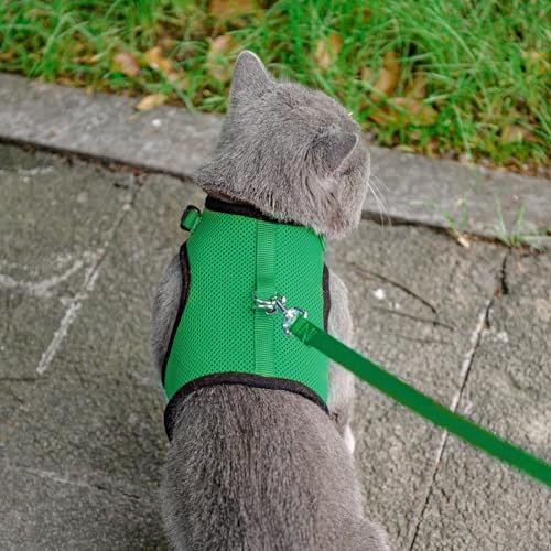 PUPTECK Soft Mesh Cat Vest Harness and Leash Set Puppy Padded Pet Harnesses Escape Proof for Cats Small Dogs Rabbits Bunny - color: Deep Green, size: L(NECK 8.5"-10.5", CHEST 12.5"-15", 6-10 lbs)