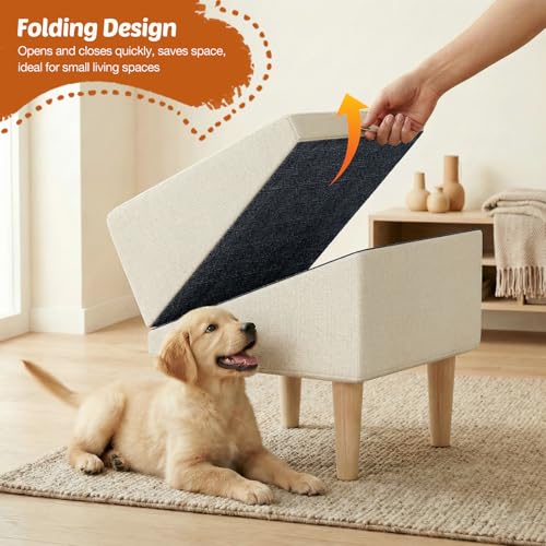 Foldable 15 Inch Dog Ramp, Ramply Split Ottoman with Detachable Washable Treads, 2-in-1 Folding Pet Ramps Stairs for Couch and Bed, Sturdy Ramp for Cats and Small to Medium Dogs - color: Khaki
