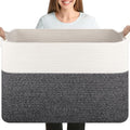 OIASKET 108L Cotton Rope Storage Basket for Living Room and Bedroom 25"x16"x16" Woven Laundry Basket, Heavy Duty Bin for Blankets, Pillows & Toys, Pet-Safe & Scratch-Free, Dark Grey and White - color: Dark Grey & White