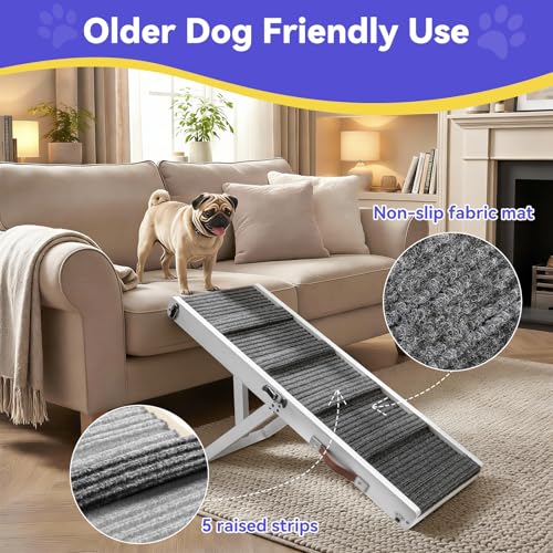 Pawaboo 2026 Upgraded Small Dog Ramp for Couch Foldable, 5 Ajustable Height | Height from 9.8" to 20.5", Portable Stable Pet Steps with Non-Slip Pad, Pet Ramps Use for Sofa Couch Stairs, Wood - color: White, size: 80×30cm-for couch