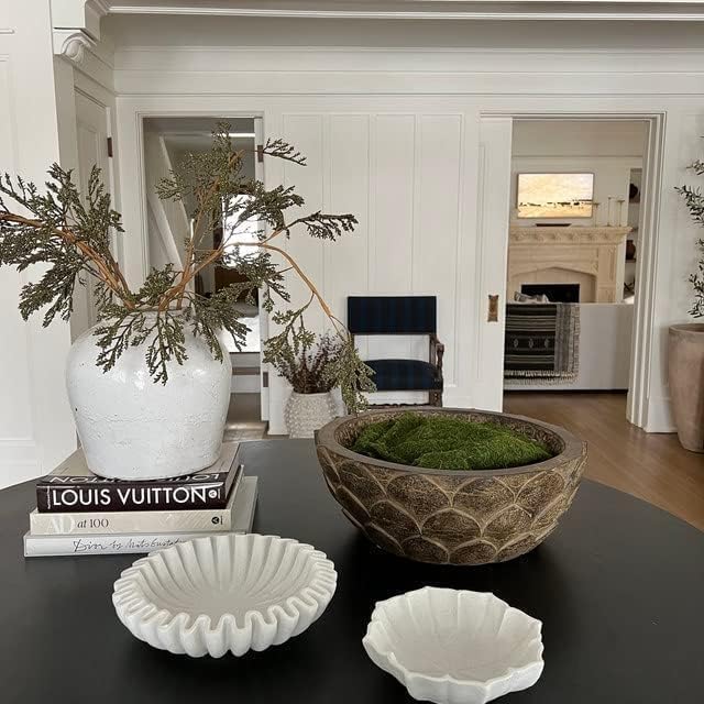 SWADESHI BLESSINGS Handcrafted Large Marble Ruffle Bowl for Home Decor, 10" | 100% Real White Marble, Catchall Scalloped Fluted Decorative Bowl for Fruits, Coffee&Dining Table, Entryway Decor, Gift-Ready - size: 10 Inches