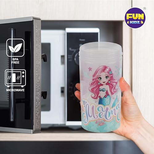 3 Packs Girl Designs 17oz Kids Water Bottle, Total My Style Spout Cover and Carry Handle Designed Lid Leak Proof BPA Free for Girls Ages 3+ Dishwasher Safe for Sports School Travel with Silicone Straw