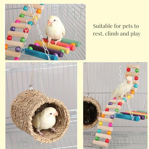 Hamiledyi Hamster Hanging Hammock 3 Piece Wooden Rat Ladder Swing Set Cage Clmbing Toys Accessories for Syrian Hamster Sugar Glider Bird Mice Playing Sleeping