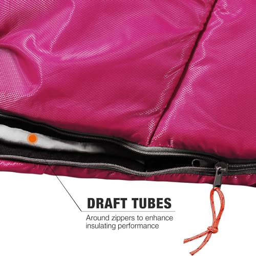 REDCAMP Kids Mummy Sleeping Bag for Camping, 3 Season Cold Weather Sleeping Bag Fit Boys,Girls & Teens, Blue/Rose Red - color: Rose Red with 2.4lbs Filling