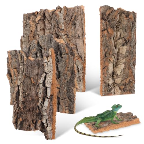 TOYANDONA Reptile Bark Hide 4 Pcs Tree Bark Pieces for Climbing Platform Terrarium Decor for Snake Lizard Gecko Tortoise Habitat Accessories 5.11 X 1.49 X 0.39 in