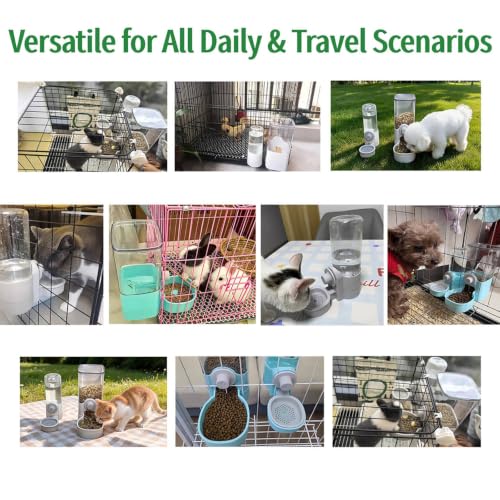 Automatic Rabbit Feeder and Water Dispenser Set,54oz Gravity Food Feeder&17oz Leak-Proof Water Bottle for Guinea Pigs,Hamsters,Chinchillas,Ferrets, Small Animals,Cage Mount Feeding Station Blue