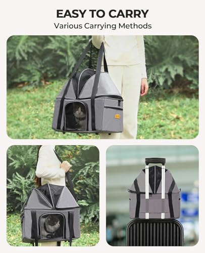 Top-Expandable Cat Carrier with Semi-Open Canopy, Up to 15 lbs | Soft Sided Cat Bag Carrier for Medium Large Pet, Upgraded Small Dog Car Seat, Puppy Travel Bag for Trip Features Safety Leash - size: Medium