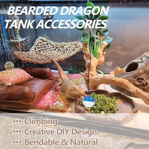 Large Bearded Dragon Tank Accessories, Natural Adjustable Reptile Climbing Toys Bendable Bridge, Reptile Habitat & Hermit Crabs Habitat Decor with Climbing Hammock Toys for Hermit Crab, Lizard, Snake