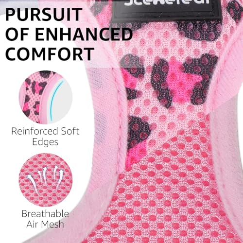 SCENEREAL Cat Harness & Leash Set Escape Proof - Adjustable Air Mesh Vest with Reflective Strips for Kittens, Puppies, Rabbits, Pink Leopard S - color: #2 Pink - Leopard, size: Small(Fit Chest 11.3-12.5in)