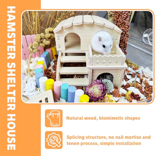Tiny Hamster Maze Wood House - Fun Staircase House - Seesaw for Small Animals - Rat Mouse Hideouts Dwarf Gerbil Syrian Pet