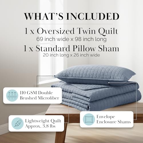 Southshore Fine Living, Inc. Twin Quilt Set, Quilted Blue Bedspread Twin/XL Quilt with Matching Pillow Sham, Soft Microfiber, Lightweight Coverlet Set, Easy Care, Machine Washable, Slate Blue - color: 08 - Slate Blue, size: Twin / Twin XL