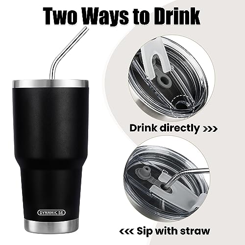 D·S 30 oz Black Tumbler with Straw and Lid Insulated Travel Coffee Mug | Double Wall Vacuum Suit Cold and Hot Drink Fits in standard car cup holders With Splash-Proof Lid - color: Black