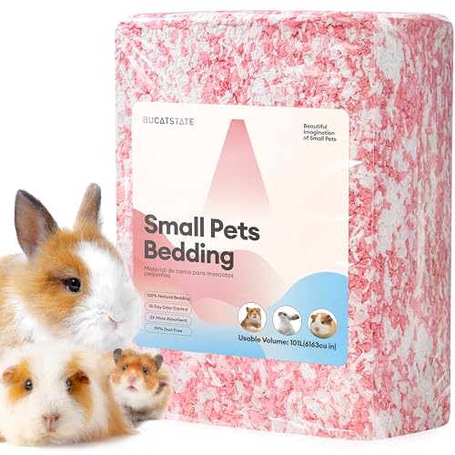 BUCATSTATE Hamster Bedding 101L, Truly 99% Dust-Free Paper Bedding, Blue | FSC-Certified Material, Expands 3X, Cozy Paper Bedding for Guinea Pigs, Colorful Hamster Cage Accessories with Odor Control - color: Rosy, size: 101L
