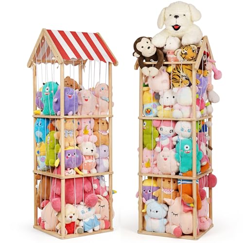 Wooden Stuffed Animal Storage Zoo 3-Tier, Anti-Tip Plush Toy Organizer | Large Capacity Stuffed Animal Organizer Holds 40+ Plushies, Anti-Tip Vertical Corner Toy Holder for Kids Nursery - color: Wood, size: Large