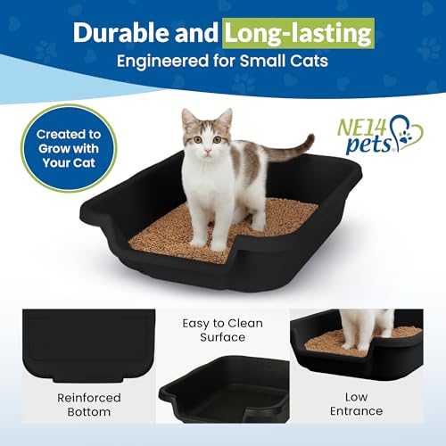 KittyGohere Senior Cat Litter Box Small with Scoop, 2 Pack Black | Open Top Low Entrance Kitty Litter Box With With Long-handle Jumbo Scoop, Lightweight & Durable Litters Box, Made in USA - color: Black, size: Small(2 Pack) with Scoop