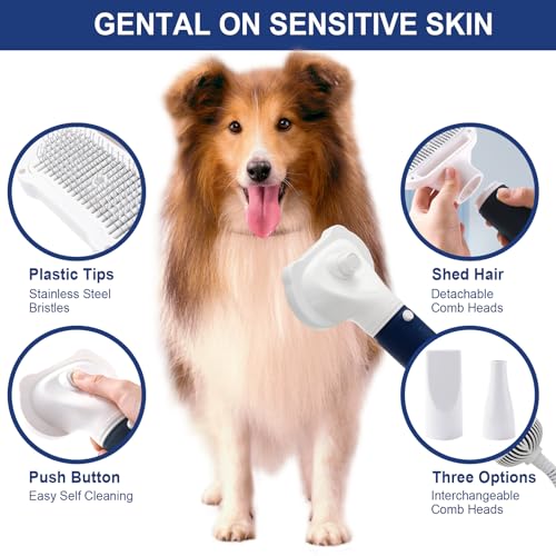 3-in-1 Pet Hair Dryer & Slicker Brush for Dogs & Cats – Portable, Professional, Adjustable Temp, Overheat Protection Dog Hair Dryer (blue) - color: blue