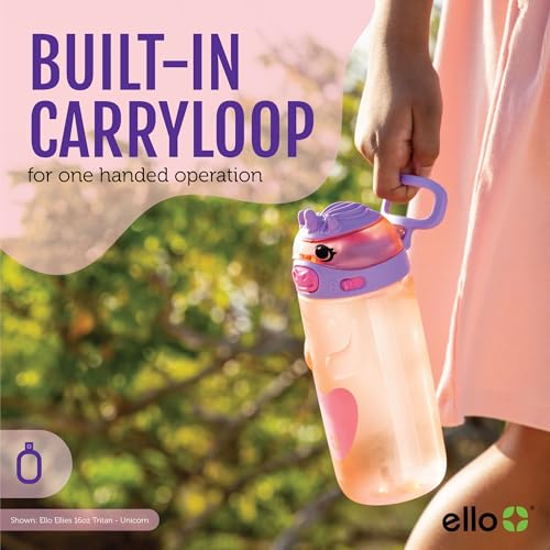 Ello Ellies 16oz BPA-Free Plastic Leakproof Kids Water Bottle, Cat | Animal shaped plastic kids water bottle with straw, leakproof locking lid, carry handle, & BPA-free design for school lunches - color: Cat, size: 16 Ounces